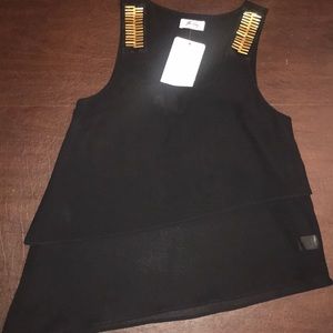 NWT Chiffon black tank w/ gold beaded accent